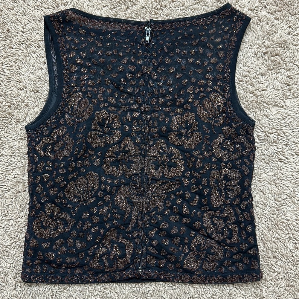 Vintage Tadashi Black Boat Neck with Beaded Lining back zip sleeveless top - Picture 5 of 13
